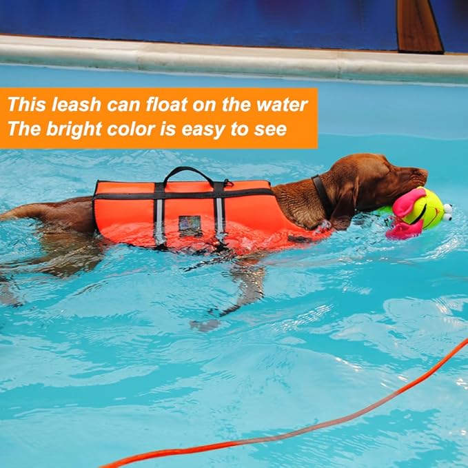 Vivifying Long Dog Leash, 32ft Floating Dog Training Leash, Check Cord Rope Lead with Comfortable Handle for Outside, Hiking, Swimming, Beach and Lake (Orange)