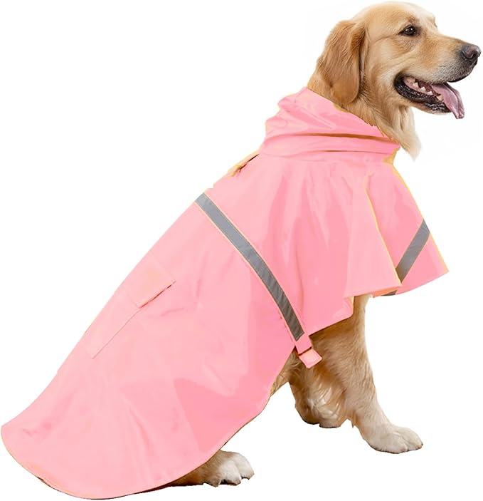 HAPEE Dog Raincoats with Reflective Strip Hoodie,Poncho Jacket for Large Dogs fit Golden Retriever Doodle (D4-Pink, 28B (85-100 lbs))