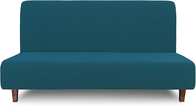 Easy-Going 100% Waterproof Futon Cover, Dual Waterproof Couch Cover for Futon, Stretch Jacquard Sofa Cover, Leakproof Furniture Protector for Kids, Pets, Dog and Cat (Medium, Peacock Blue)