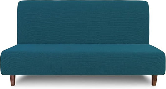 Easy-Going 100% Waterproof Futon Cover, Dual Waterproof Couch Cover for Futon, Stretch Jacquard Sofa Cover, Leakproof Furniture Protector for Kids, Pets, Dog and Cat (Medium, Peacock Blue)