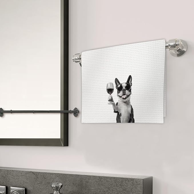 Boston Terrier Gifts Wine Dog Kitchen Towels, Gifts for Boston Terrier Dog Wine Lovers Decorative Hand Dish Towel for Kitchen Home Bar,Funny BostonTerrier Dogs Home Bar Kitchens Decor(16x24Inch)