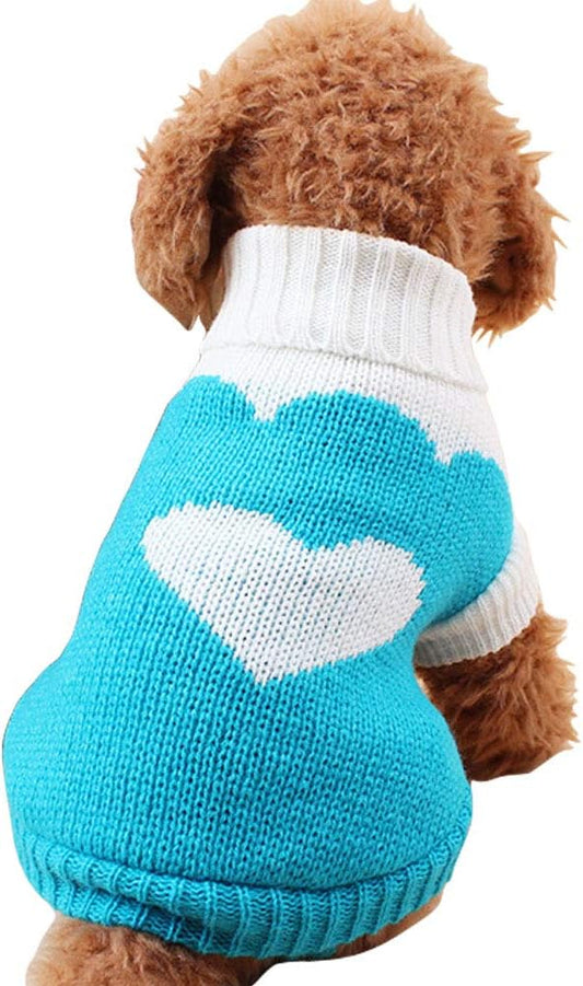 CHBORCHICEN Pet Dog Sweaters Classic Knitwear Turtleneck Winter Warm Puppy Clothing Cute Strawberry and Heart Doggie Sweater (Sky Blue, Small)