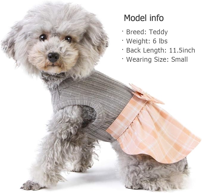 KYEESE Dog Dress Plaid with Bowtie Dog Casual Dresses for Small Dogs Cat Dress Puppy Dress