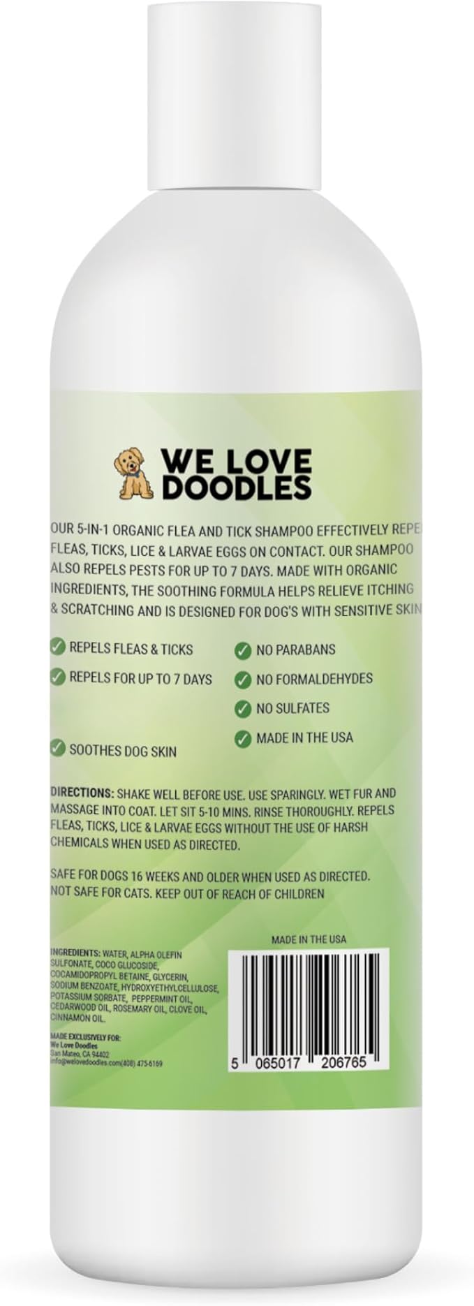 We Love Doodles Flea Shampoo for Dogs - Stops Fleas & Ticks for Dogs, Natural, Safe & Effective Lice Treatment, Soothing Shampoo for Sensitive Skin, Manufactured in USA (8 fl oz)