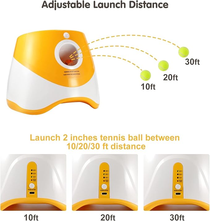 SOCO Automatic Ball Launcher for Dogs, USB Rechargeable with 3 Distances (10/20/30 ft), Safety LED Indicator, Include 6 Tennis Balls, Indoor/Outdoor Fetch Toy for Small/Medium Dogs