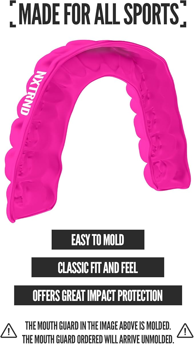 2 Pack Nxtrnd Classic Mouthguard, Custom Fit Sports Mouthpiece for Football, Boxing, MMA, Basketball, Hockey, Lacrosse, Youth & Adult (Pink)