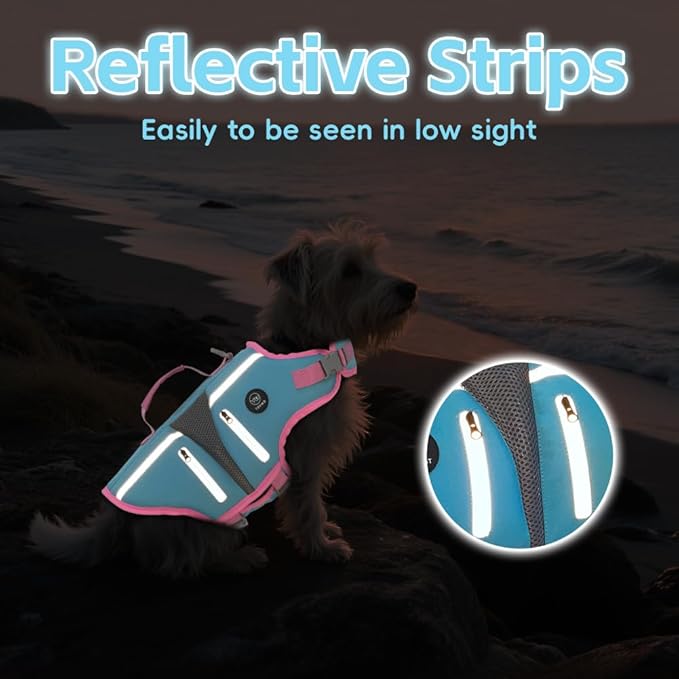 EMUST Dog Life Jacket, Ripstop Large Dog Life Vest with Rescue Handle, Lightweight High Visibility Pet Water Vest for Small Medium Large Dogs, Blue, XL