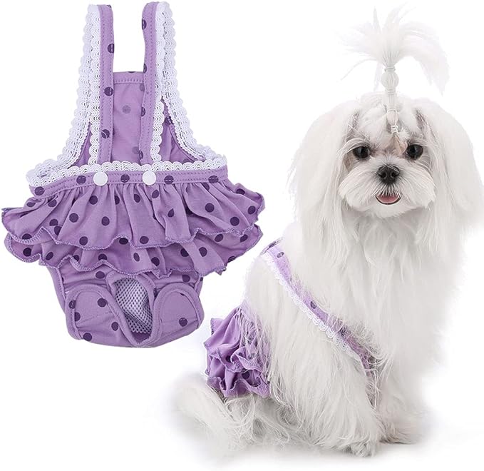 Cotton Breathable Sweet Dots Pet Suspender Pants Sanitary Menstrual Underwear for Dogs Puppies Soft Comfortable Adjustable Straps Pink Purple S M L XL XXL (XXL)
