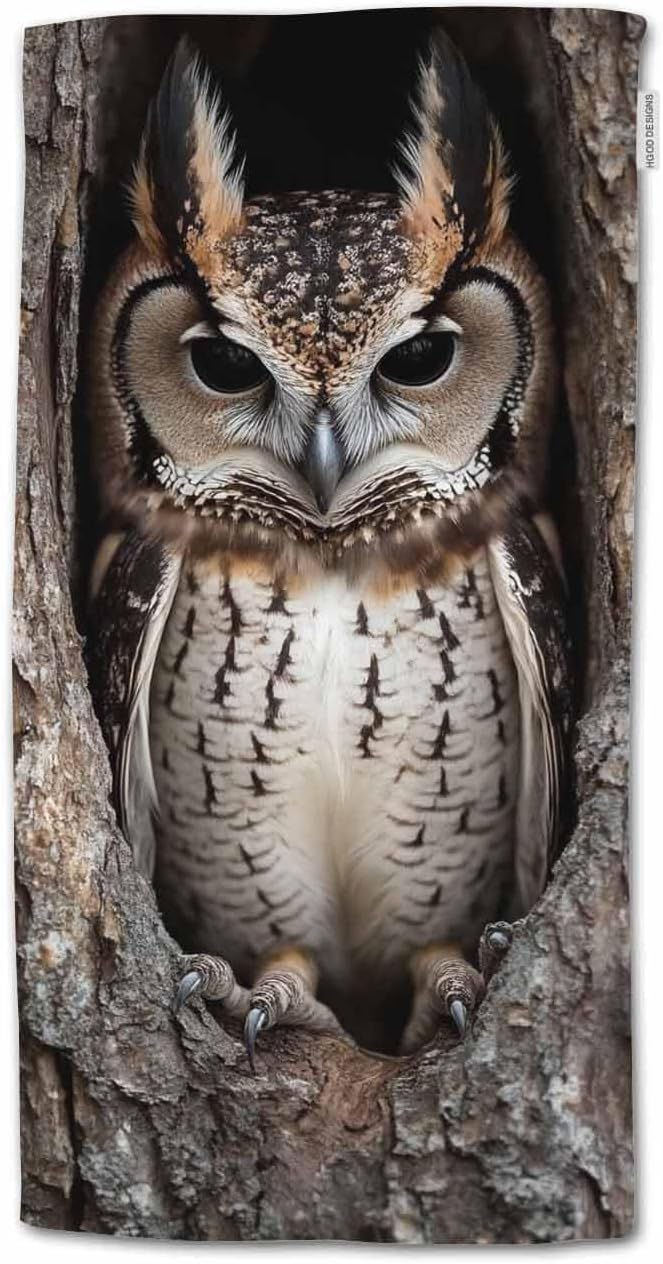 HGOD DESIGNS Owl Hand Towels Funny Cool Camo Owl Soft Hand Towel for Bathroom Kitchen Yoga Gym Decorative Towels 15"X30"