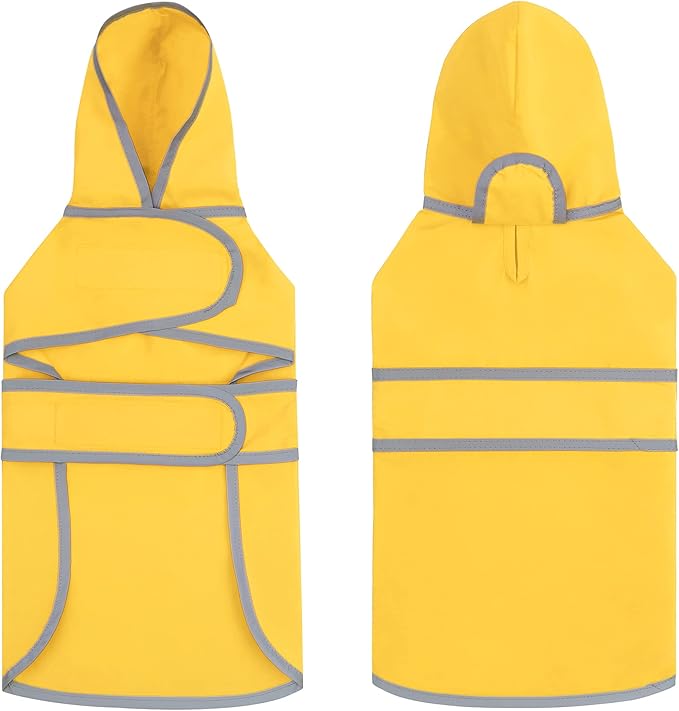 Dog Raincoat for Medium Dogs Waterproof Jacket Hooded Rain Coats with Reflective Strips Leash Hole & Poncho Adjustable Fit (Yellow,L)