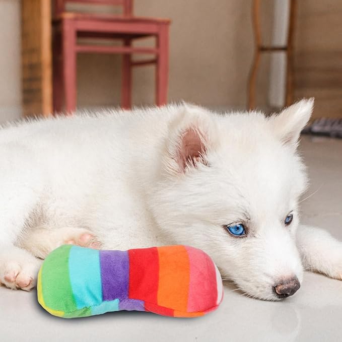 POPETPOP Durable Colorful Bone Dog Toy with Squeaker for Chewing and Teeth Grinding Plush Interactive Puppy and Dog Toy for Small Medium and Large Breeds