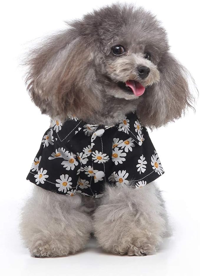 Tangpan Summer Pet Daisy Hawaiian Beach Plaid Print Shirts Clothes for Dog Black L