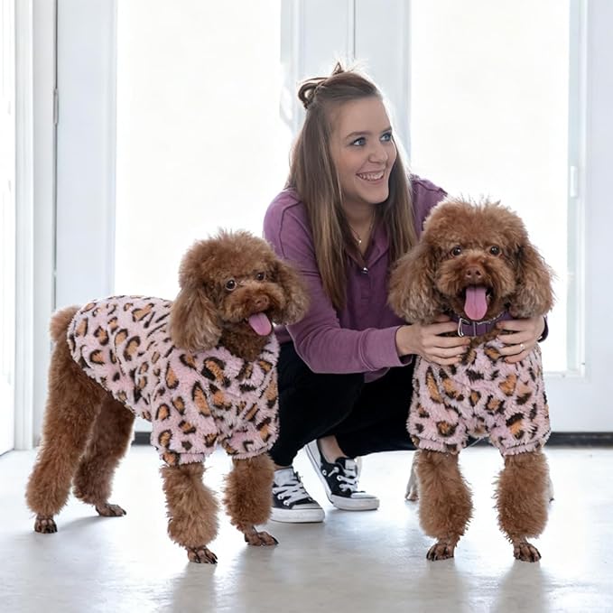 GreenJoy Leopard Print Dog Sweater – Stretchy Fleece Dog Turtleneck Sweatshirt for Puppies & Cats, Soft & Warm Pet Winter Clothes for Small, Medium & Large Dogs (Pink, Small)