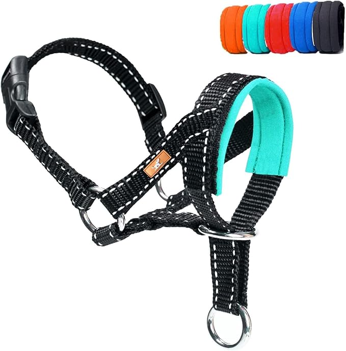 Dog Head Collar with Reflective Fabric, Adjustable Dog Head Harness to Prevent Pulling for Small Medium and Large Dogs(S, Green)