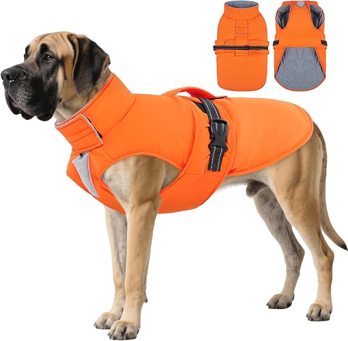 IECOii Winter Dog Coat Reflective Pet Snow Jacket Adjustable & Windproof Winter Jackets with Buckles, Waterproof Cold Weather Coats Soft Warm Fleece Vest for Daily Walks, Pink, Size 4X