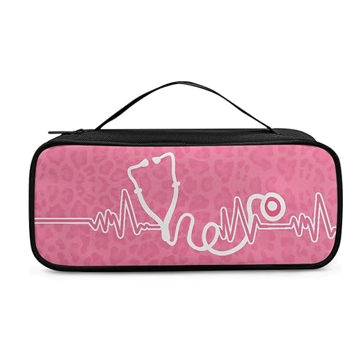 Gomyblomy Stethoscope Case with Extra Room for Nursing Accessories Pink Leopard Print Stethoscope Holder Storage Bag with Handle for Nurse and Doctors, Universal Fit