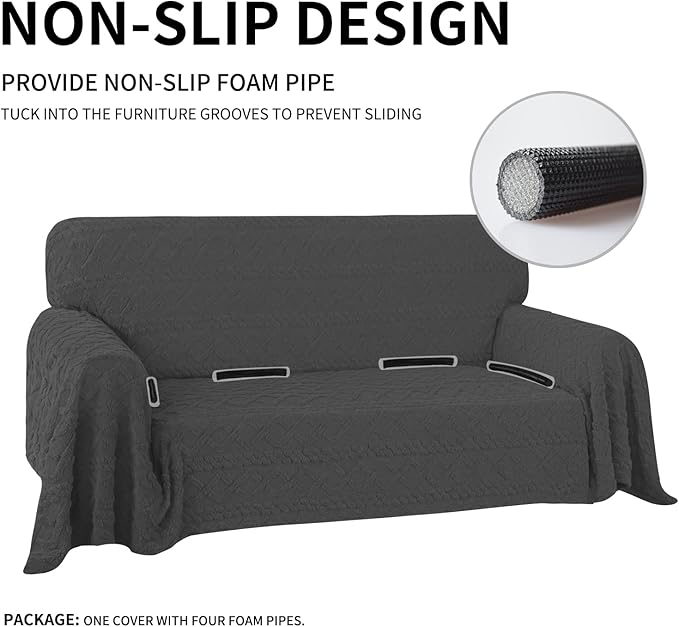 Easy-Going 80X118 inches Loveseat Sofa Cover, Jacquard Velvet Couch Slipcover for 2 Cushion Couch, L Shape Sectional Covers for Dogs, Washable Sofa Blanket, Furniture Protector for Pets, Dark Gray