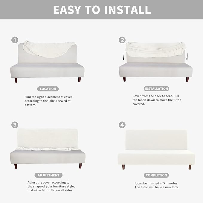 Easy-Going 100% Waterproof Futon Cover, Dual Waterproof Couch Cover for Futon, Stretch Jacquard Sofa Cover, Leakproof Furniture Protector for Kids, Pets, Dog and Cat (Medium, Cream)