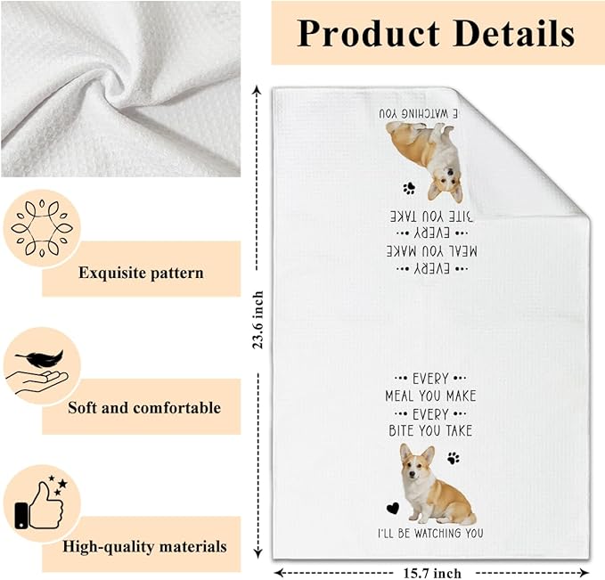 Funny Corgi Dish Towels for Kitchen Sets of 2, Gifts for Corgi Dog Lover, Drying Cloth Tea Towel Hand Towels for Cooking Baking Bathroom Decor, 16 x 24 Inch -11