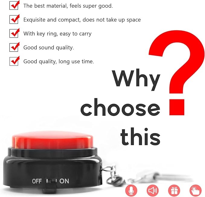 Recordable Talking Button with Keychain, 20s Voice Recording Time Sound Button Answer Buzzers Funny Buttons Record Your Own Words Also Used for Dog Pack of 4 - Red and Black (Battery Included)