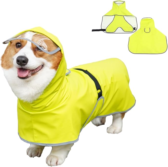 Dog Rain Jacket with Hood for Small Pet, Waterproof Raincoat with Reflective Strip，Adjustable Belly Strap Protection, Lightweight Poncho (X-Small,Light Green)