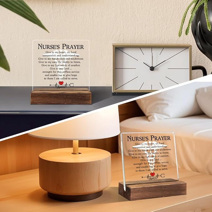 Nurses Prayer Acrylic Sign With Wood Stand, Funny Nurse Home Office Desk Decor Plaque Gifts, Nurse Week Nurse's Day Nursing Gifts for Christian Nurse, Thank You Gifts for Nurse Friend