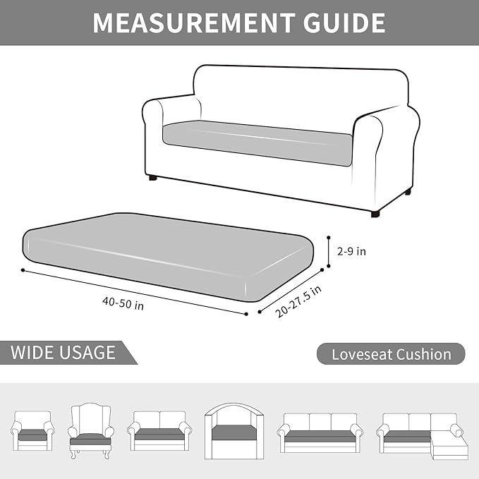 Easy-Going Waterproof Couch Cushion Covers for Couches and Sofas, Stretch Jacquard Sofa Seat Cover Replacement for Dogs, Pets & Kids, Durable Furniture Protector for Loveseat Cushions, Dark Gray