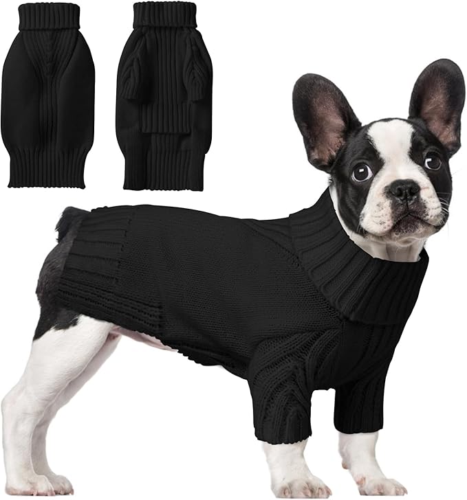 Dog Sweaters for Small Medium Large Dog, Classic Turtleneck Pet Clothes Warm Thermal Doggy Winter Coat, Thick Double Knitting Collar Pullover Cold Weather Puppy Jacket for Indoor & Outdoor Wear