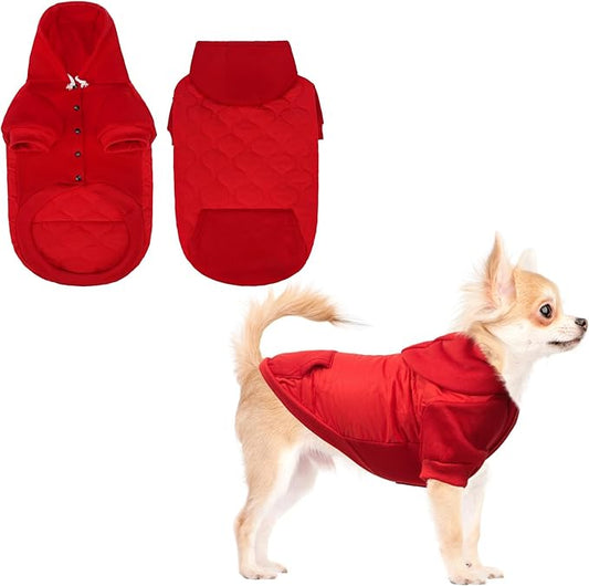 KOOLTAIL Warm Dog Winter Coat for Small Dogs, Waterproof Puppy Jacket with Leash Hole,Cold Weather Pet Vest for Winter, Soft Hoodie Sweater Sweatshirt Clothes Outfit for Puppy Cats Girls Boys Red S