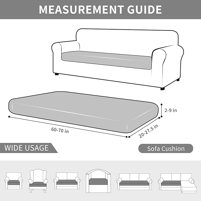 Easy-Going Waterproof Couch Cushion Covers for Couches and Sofas, Stretch Jacquard Sofa Seat Cover Replacement for Dogs, Pets & Kids, Durable Furniture Protector for Sofa Cushions, Light Gray