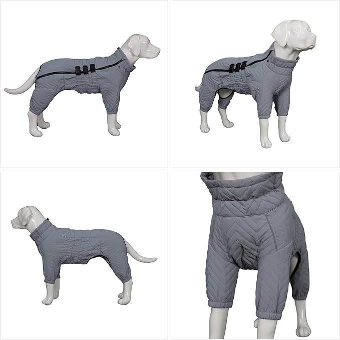 Lovelonglong Warm Dog Coat Double Layers Dog Vest, 4 Legs Covered Windproof Waterproof Reflective Warm Dog Vest Outdoor Skating Dog Costume for Small Medium Large Dogs Gray M