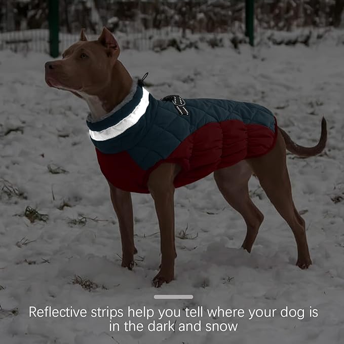 FUAMEY Dog Coat for Large Dogs,Waterproof Dog Winter Jacket with Harness Built in Puppy Cold Weather Coats Reflective Pet Vest with Zipper Warm Fleece Dogs Snowsuit Windproof Dark Blue XL