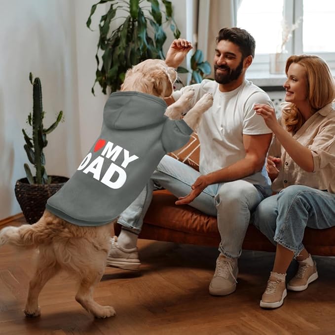 GreenJoy Dog Sweater Dog Hoodie Cold Weather Dog Coat Hooded Sweatshirt for Puppies,Cats, Small Medium Large Dogs (Grey(I Love My Dad), X-Small)
