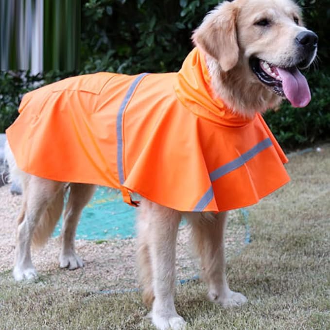 HAPEE Dog Raincoats with Reflective Strip Hoodie,Poncho Jacket for Large Dogs fit Golden Retriever Doodle (B2-Orange, 26B (75-85 lbs))