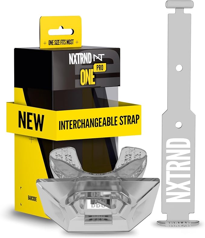 Nxtrnd One Pro Football Mouth Guard, Interchangeable Strap, Fits Adult & Youth (Transparent)