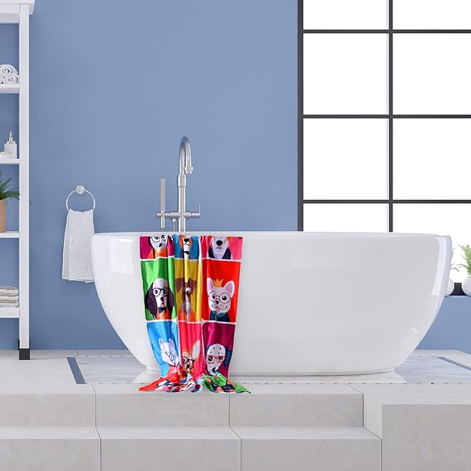 LIVILAN Dog Beach Towel, Playful Pups Design, Soft Quick-Dry Microfiber, Sand-Free 30" x 60" Oversized for Pool, Bath, Swim, Ideal for Women, Girls, Kids, Perfect Home Decor & Gift