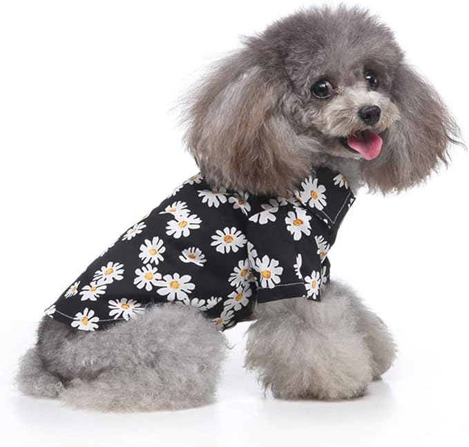 Tangpan Summer Pet Daisy Hawaiian Beach Plaid Print Shirts Clothes for Dog Black XL