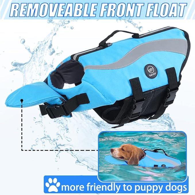 EMUST Dog Life Vests, Adjustable Life Jackets for Small Dogs with Enhanced Buoyancy, Small Dog Swim Vest with Durable Rescue Handle, Blue,XS