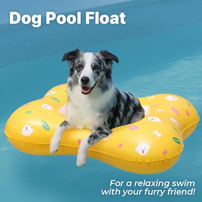 Dog Float - Yellow Cute Design Inflatable Rafts for Small Medium Dogs and Puppies - Essential Pet Supplies for Summer Outdoor Water Play Pool Lake River