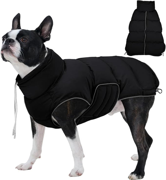 FUAMEY Dog Puffer Jacket for Small Dogs,Dog Cold Weather Coats Dogs Down Jackets Waterproof Pet Snowsuits Warm Puppy Winter Vest Turtleneck Pets Adjustable Jackets Coats Black S