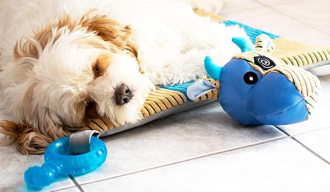 Puppy Teething Mat, Dog Play Mat, Playmat with Teething Toys, Dog Playpen Accessories, Teething Rings, Stuff for Puppies, Playpen, Essentials - 20 X 20