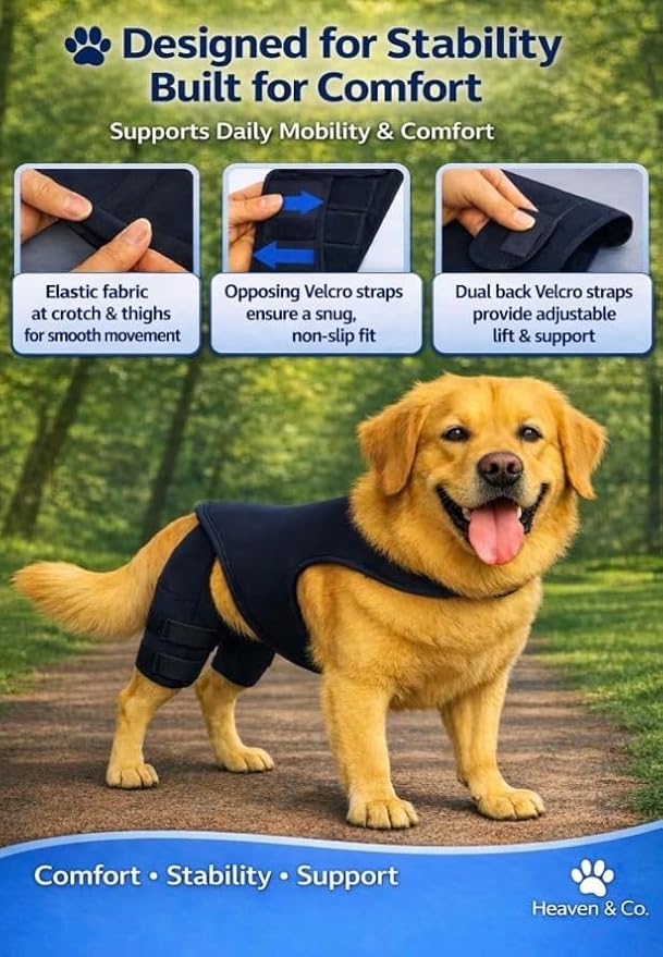 Dog Knee Brace for Rear/Hind Legs (ACL/CCL) – Dual-Leg Support with 4 Metal Stabilizers & Non-Slip Harness | Stability, Mobility & Pain Relief for Arthritis, Hip Dysplasia & Luxating Patella | S–XL