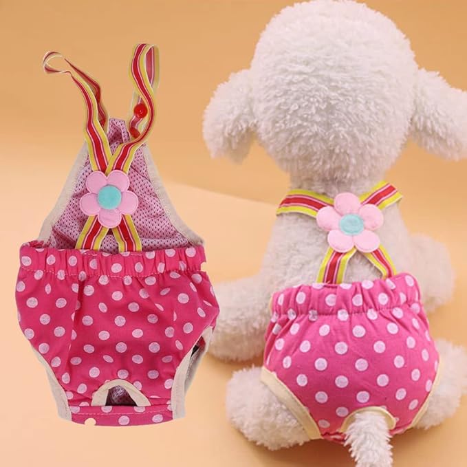 Dog Sanitary Pants, 6 Sizes Female Dog Doggy Puppy Diaper Nappy Physiological Sanitary Briefs Menstrual Suspender Underwear Pants for Small Medium Pet Dogs(XS)