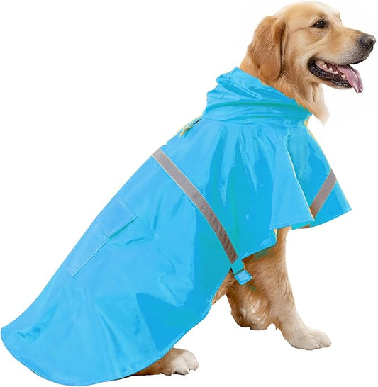 HAPEE Dog Raincoats with Reflective Strip Hoodie,Poncho Jacket for Large Dogs fit Golden Retriever Doodle (C3-Lake Blue, 24B (65-80 lbs))