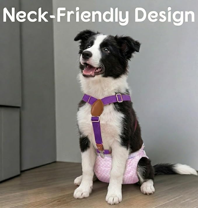 2 Pieces Dog Diaper Suspenders Escape Proof, Adjustable Belly Band for Male Dogs and Diaper Holder for Female Dogs in Heat, Washable & Reusable with 3 Clips(Black&Purple,XS/S)