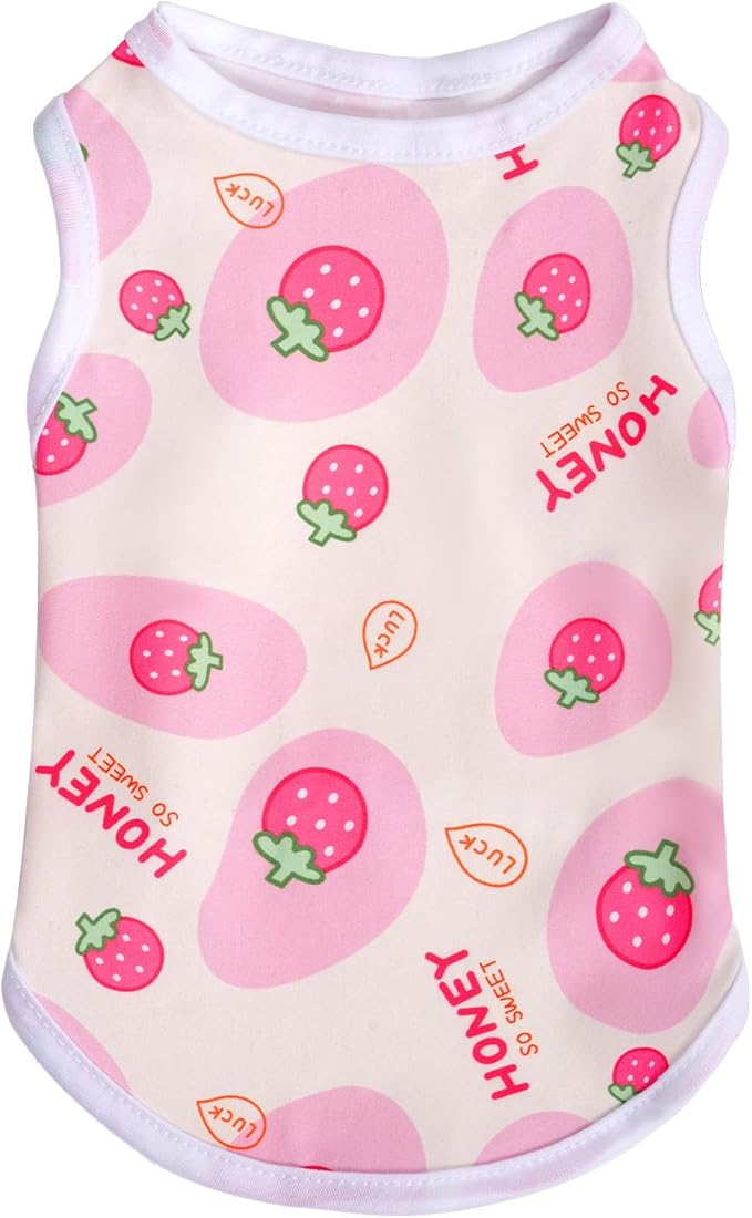 Pink Dog Shirts Cute Summer Dog Clothes Soft Pet T-Shirt Printed Puppy Shirt for Small Medium Dogs Cats Girl(Strawberry1,XL)