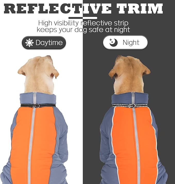 Four-Legged Warm Coat for Dogs, Outdoor Windproof Dog Snow Jacket, Thick Fleece Lined Snowsuit with Leash Ring, HazeBlue,10