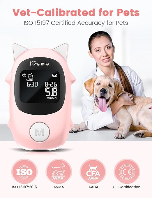 IMPet Glucose Monitoring Kit for Dogs & Cats, Pet Blood Sugar Monitor with Pain-Free & Easy Shuttle, No-Coding Kits with 50 Strips, 50 Lancets and 1 Pet-Specific Lancing Device