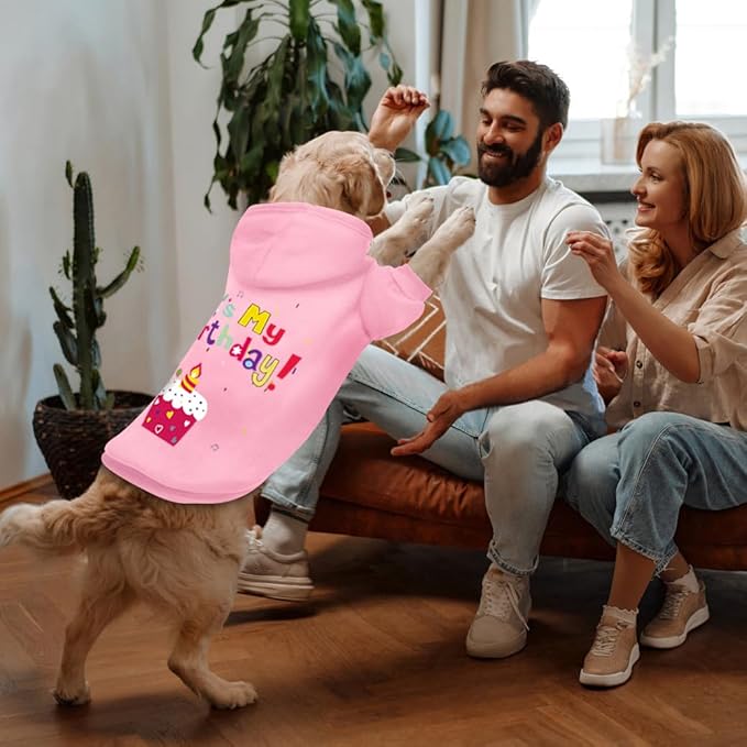 GreenJoy Dog Sweater Dog Hoodie Cold Weather Coat Hooded Sweatshirt for Puppies,Cats, Small Medium Large Dogs (Pink(It's My Birthday), XX-Large)
