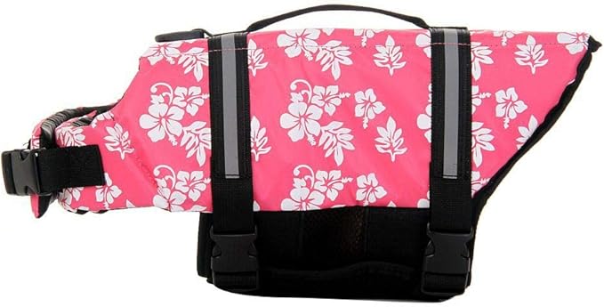ChezAbbey Dog Life Jacket Adjustable Dog Lifevest Swimsuit Safety Vest Apparel Lifesaver Coat for Small Large Cats Puppy Kitty with Handle Reflective for Swimming and Boating Pink Flower XS